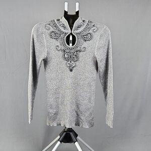 Lauren Michelle- Beaded Metallic Lightweight Sweater w/Keyhole front.  Size S